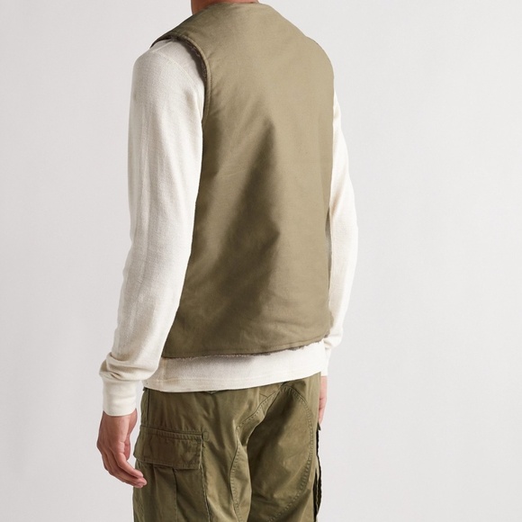 CHIMALA Reversible Cotton Twill And Faux Shearling Gilet Green Vest Army Craig - Picture 3 of 8